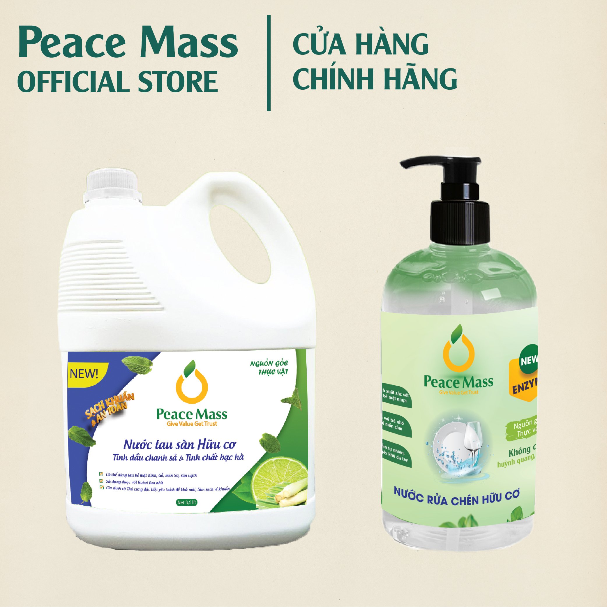 Combo Sản Phẩm Gốc Thực Vật LSB1 Peace Mass - Nước Lau Sàn TD Chanh Sả - Bạc Hà 3.6l + Nước Rửa Chén 500ml (Thuộc nhóm Sản phẩm Lành tính / Hữu cơ)