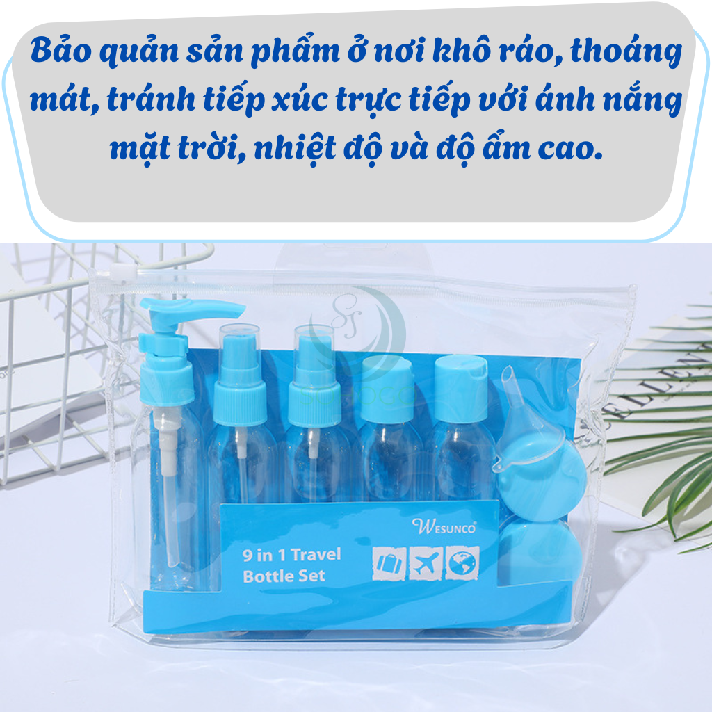 Bộ chiết mỹ phẩm du lịch 9 món Set chiết mỹ phẩm mini 9 món tiện lợi Bộ chiết du lịch xanh mint – Nhỏ gọn, xinh xắn, chuẩn xách tay