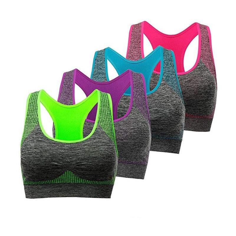 Shockproof Quick Dry Sports Bra Women Padded Gather Yoga Bra Push Up Gym Running Bra Seamless Workout Fitness Bra Top