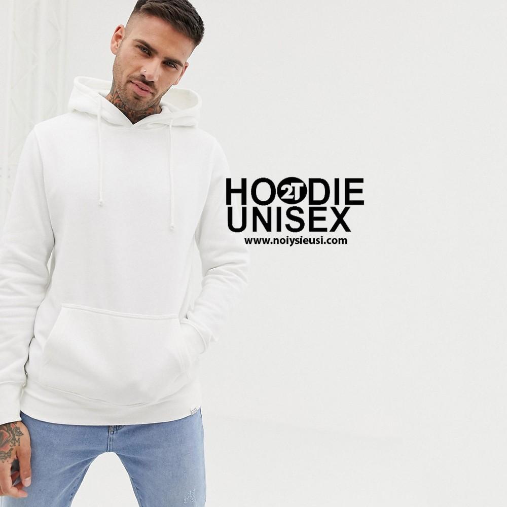 Áo hoodie unisex 2T Store H05 màu trắng khoác nỉ chui đầu nón 2 lớp dày dặn đẹp chất lượng