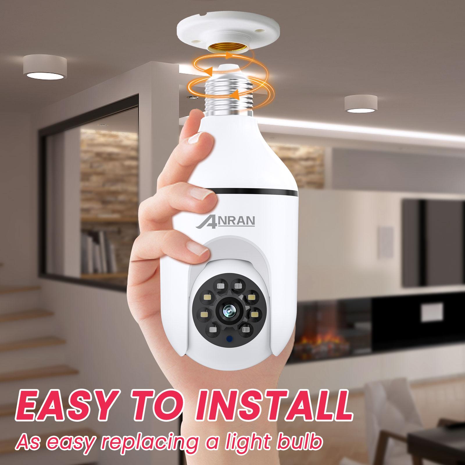 Camera IP Wifi bóng đèn ANRAN 1080P Cơ sở E27 Giám sát an ninh 360 ° Theo dõi tự động Tầm nhìn ban đêm đủ màu Cảm biến không dây ngoài trời Kích thước: Camera 1080P 64GB