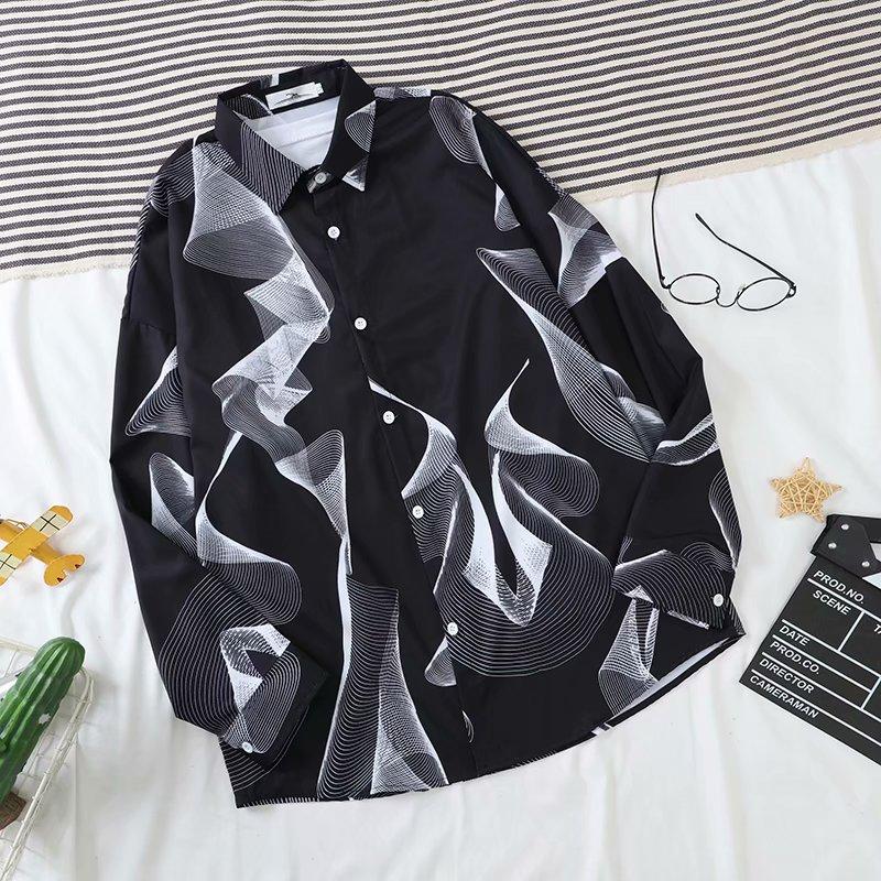 Men's new real shot spot urban fashion trend wild loose contrast color tie-dye design cool Korean long-sleeved shirt