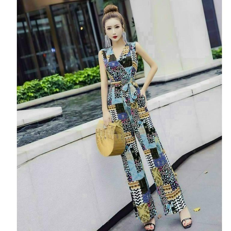 Jumpsuit Dài Ống Rộng, Jum Nữ Hàng Thiết Kế Cổ Đắp Chéo Kèm Belt Trang Trí Chất Lụa Nhật Cao Cấp Hack Dáng Siêu Xinh