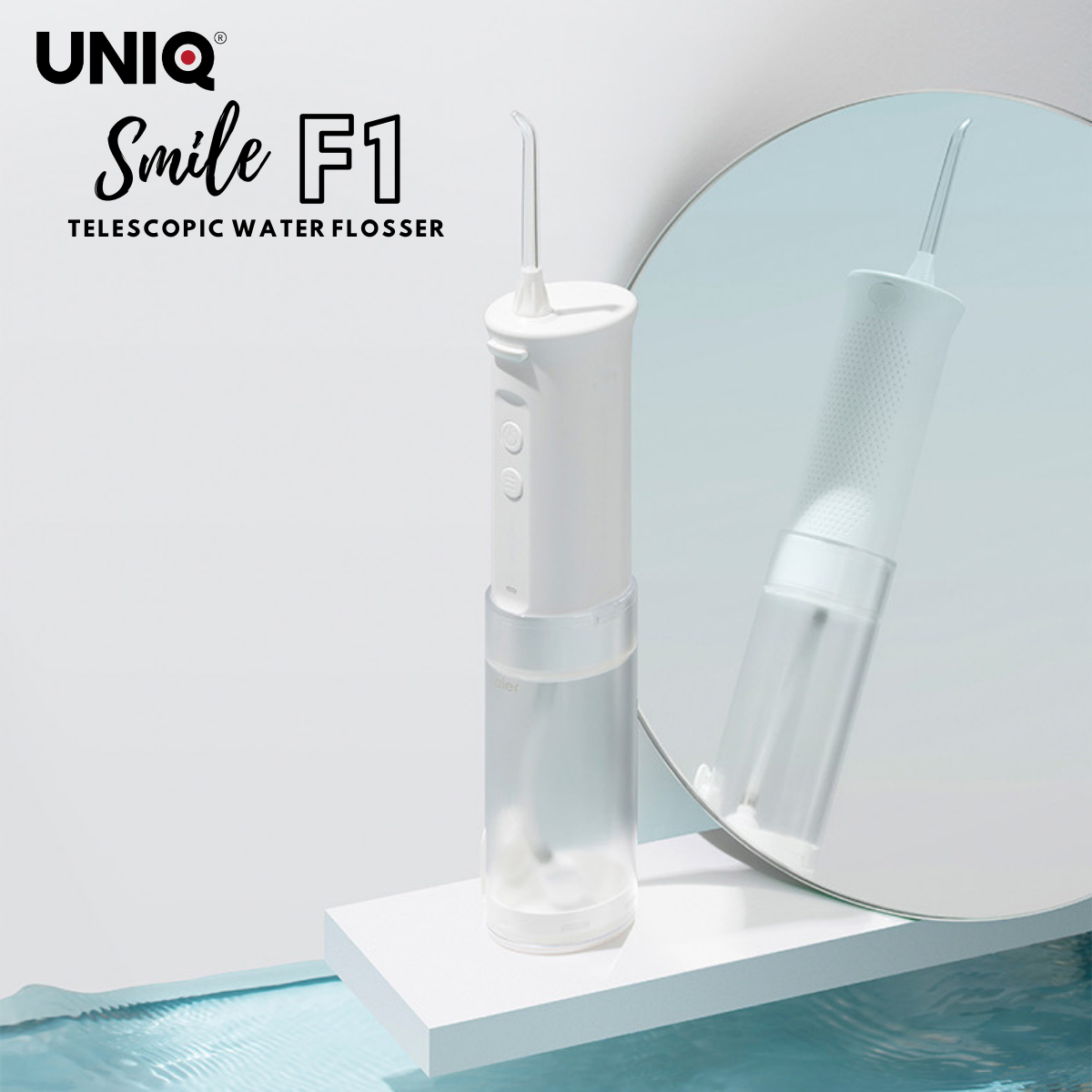 Tăm Nước Cầm Tay UNIQ Smile F1 Nhật Bản Cao Cấp Máy Vệ Sinh Răng Miệng Mini Tốt Xịt Xỉa Rửa Làm Sạch Kẽ Răng Niềng Dụng Cụ Cạo Lưỡi Waterpik May Tam Nuoc Du Lịch Không Dây Nhập Khẩu