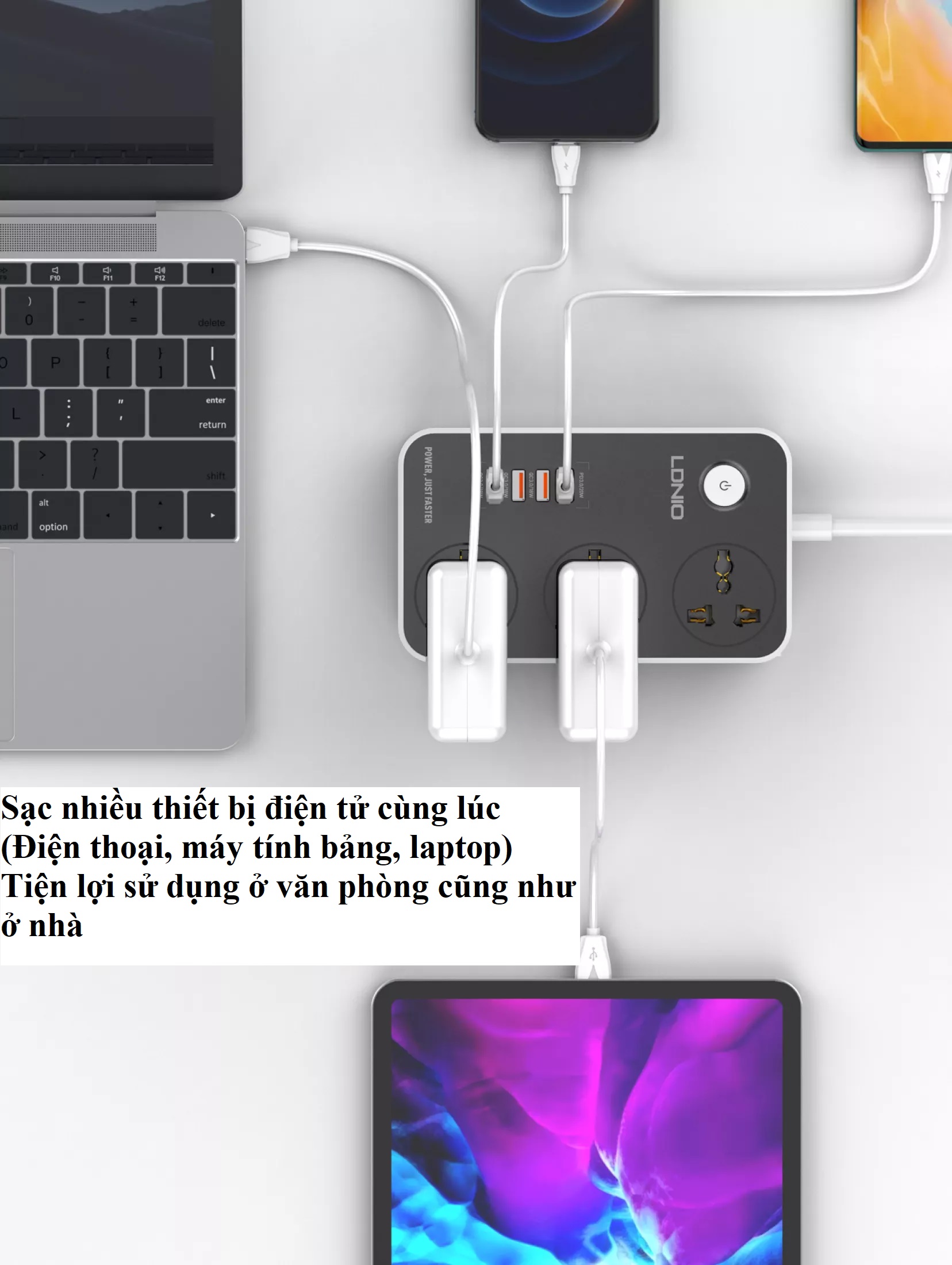 Ổ cắm đa năng 2500W hỗ trợ 3 cổng USB QC18W và PD20W LDNIO SC3412 _ hàng chính hãng