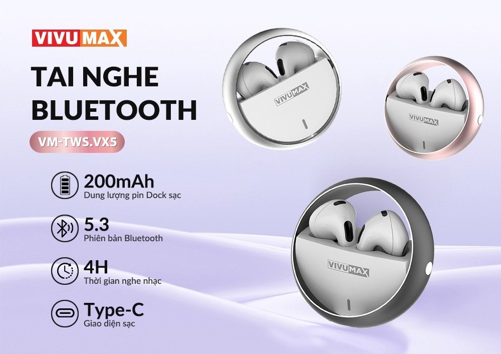 Tai nghe Bluetooth 5.3 cao cấp Vivumax VX5 - Hàng Chính Hãng