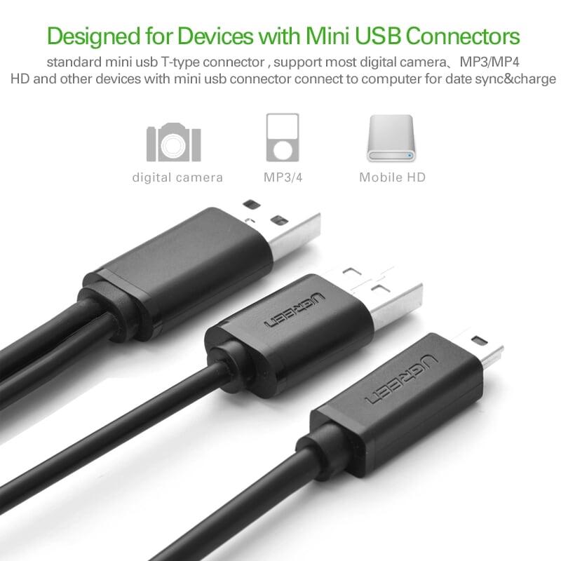 Ugreen UG10346US107TK 0.5M màu Đen Cáp sạc truyền dữ liệu USB 2.0 sang MICRO USB có trợ nguồn USB - HÀNG CHÍNH HÃNG