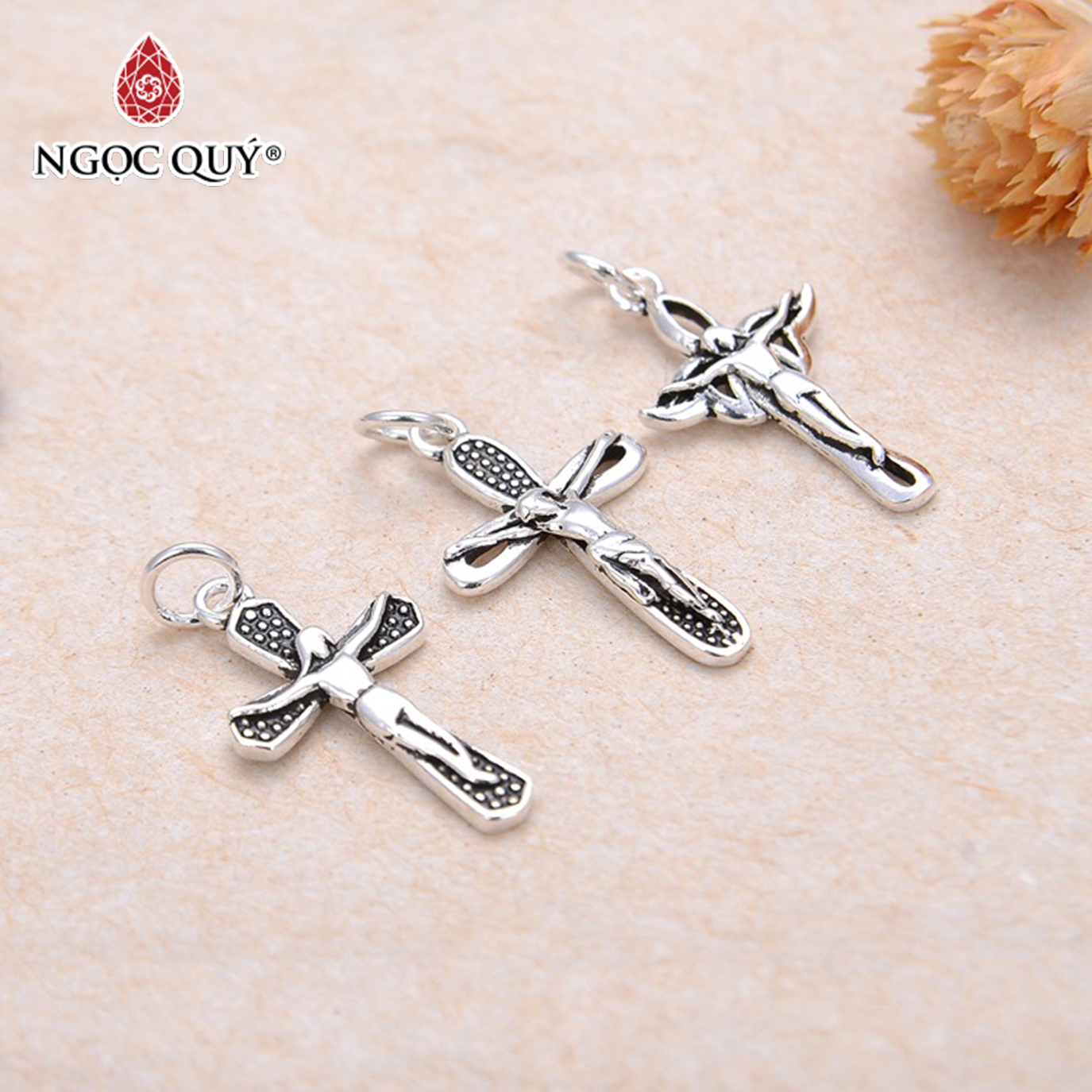 Combo 2 cái charm bạc thánh giá chúa Jesus - Ngọc Quý Gemstones
