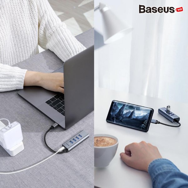 Hub chuyển Baseus Enjoy Series Type C to 4 Port USB 3.0 + Type C PD (intelligent HUB Adapter)- Hàng nhập khẩu