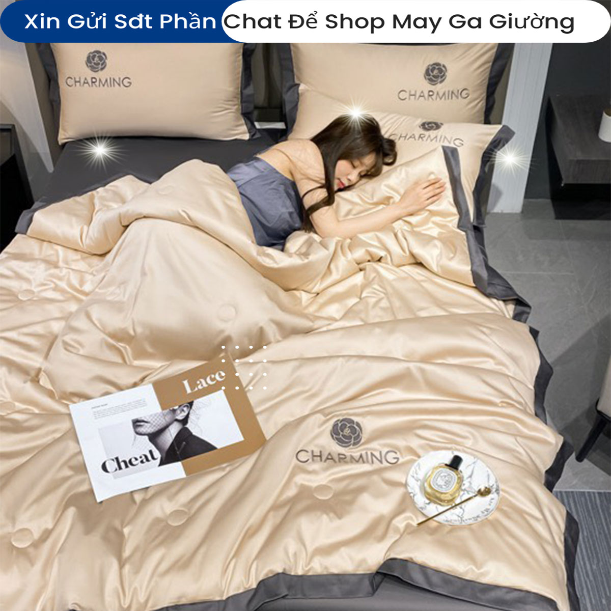 Bộ Chăn Ga Gối Đệm Phi Lụa Charming Drap Giường Phi Lụa Cao Cấp Bo Chun Drap