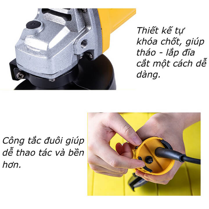 Máy mài điện, máy cắt điện 220V lõi đồng công suất 800W, máy mài góc công tắc đuôi tốc độ không tải 11000rpm