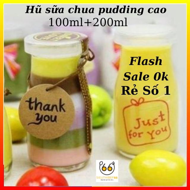 Hũ sữa chua ,Lọ sữa chua ,Lọ thủy tinh tròn nắp nhựa Pudding cao 100ml - 200ml, Hũ thủy tinh làm caramen, bánh flan