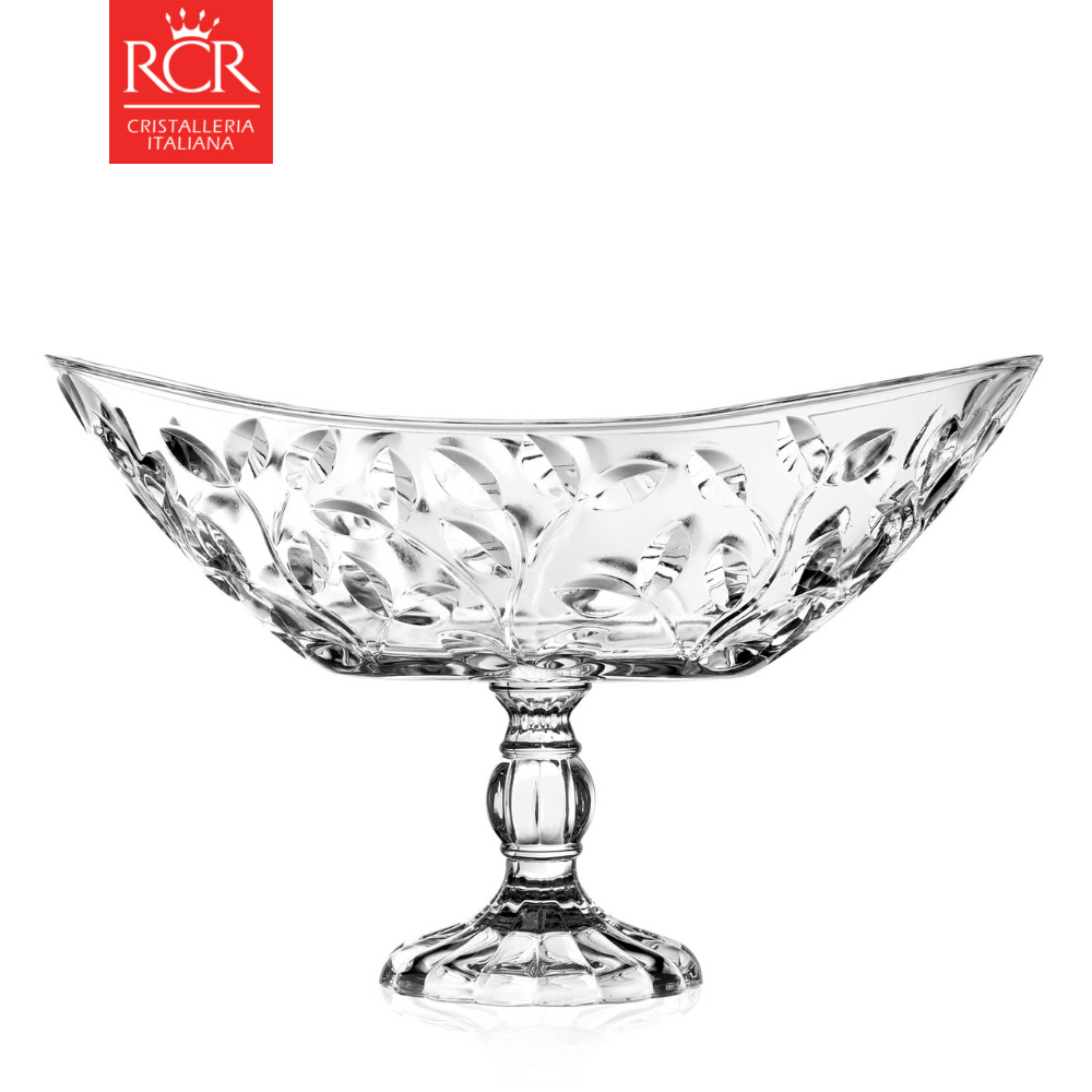 Khay Đựng Bánh Kẹo, Trái Cây Thuỷ Tinh Pha Lê Ý RCR - Laurus Oval Footed Centerpiece 22.3cm