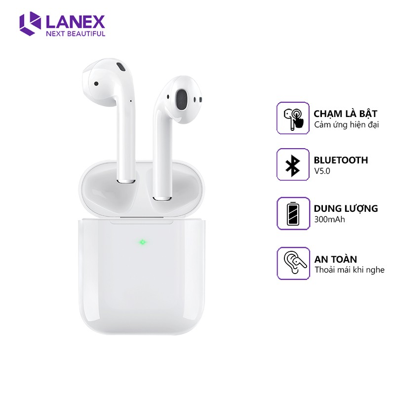 Tai nghe Bluetooth LANEX LEP-W12 (Cảm ứng 2 bên, định vị 5.0) - Hàng Nhập Khẩu