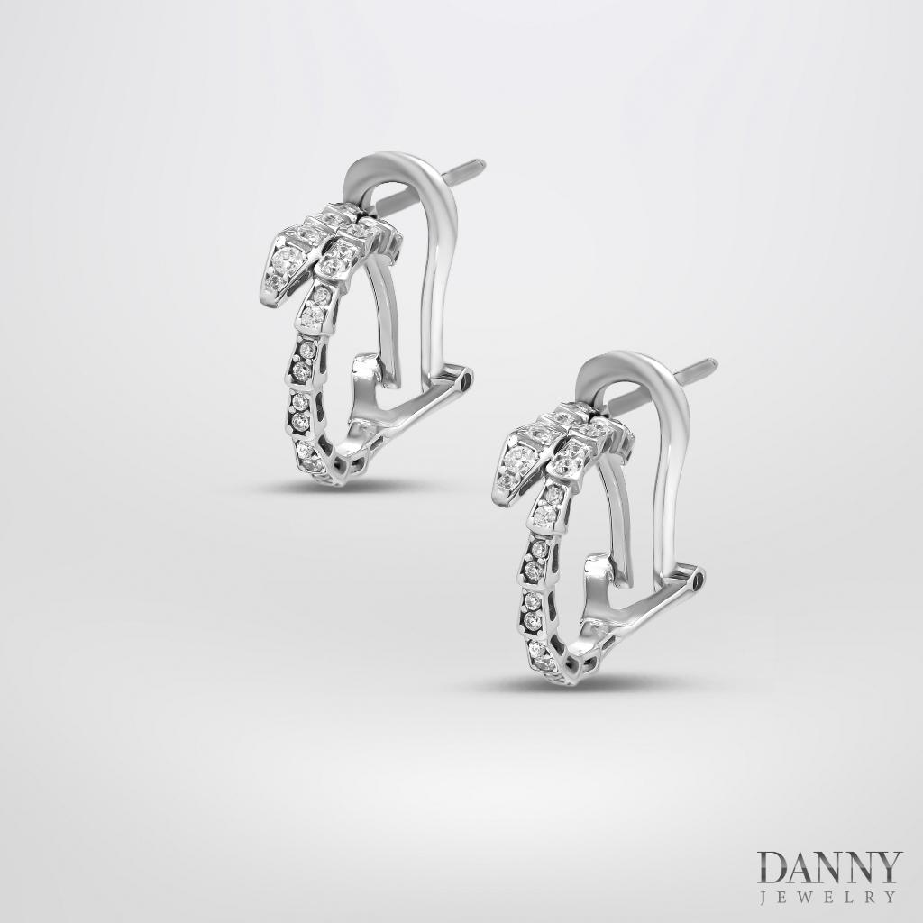 Bông Tai Nữ Danny Jewelry Bạc Thổ Nhĩ Kỳ Xi Rhodium Biểu Tượng Xương Rắn Đính Đá CZ BT009TNK