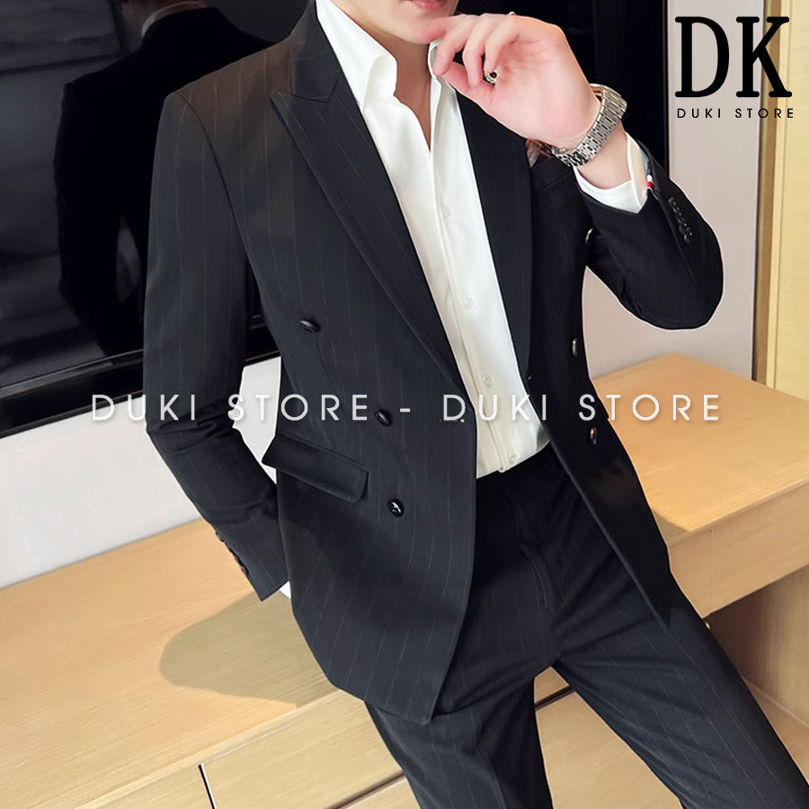Bộ vest nam 6 nút sọc kẻ màu đen lịch lãm DKE0089 - DUKI STORE