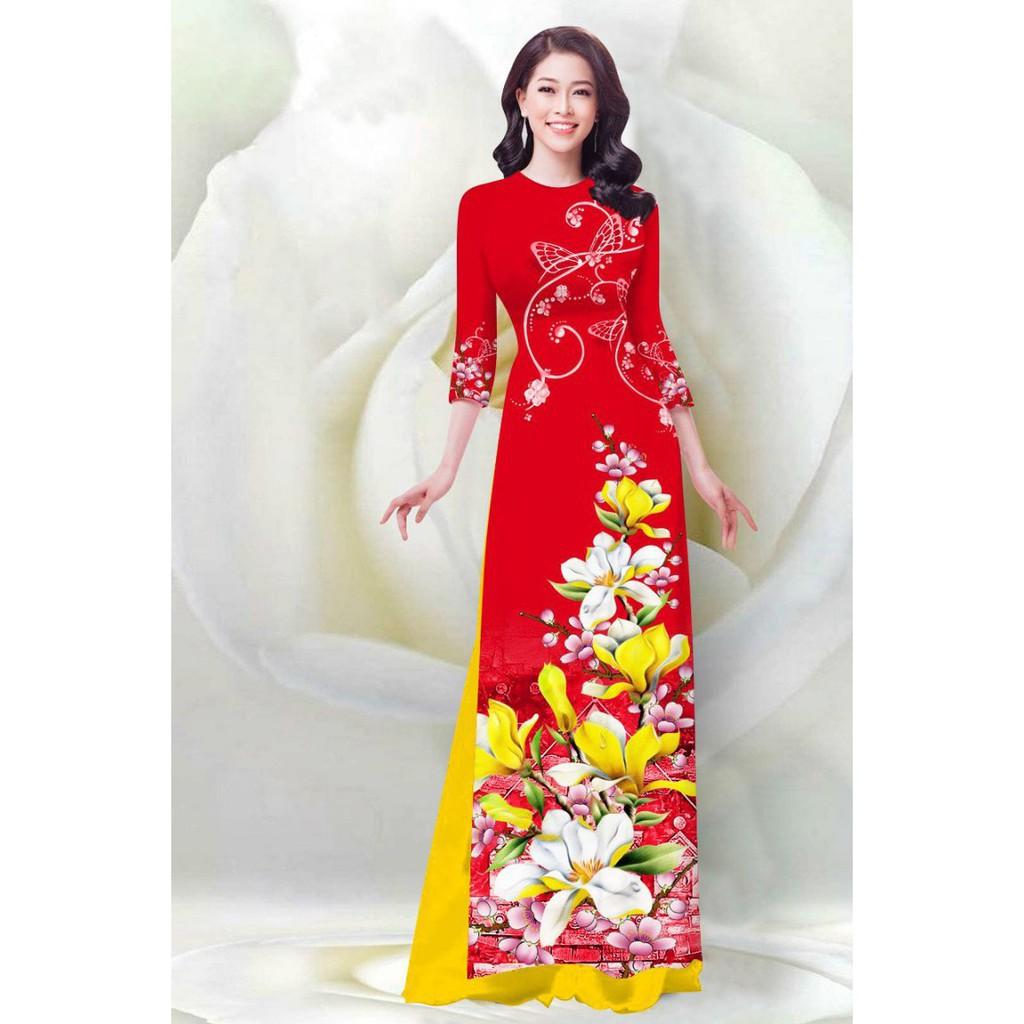 Áo Dài Họa Tiết Đẹp Hoa Mai Nhật - QA00107