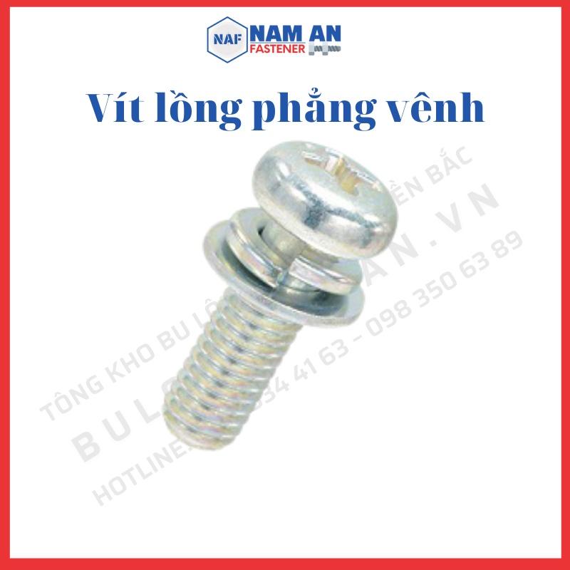 100 con Vít lồng phẳng vênh Inox 304 M5x10, M5x12 mm, ốc vít inox, vít liền phẳng vênh Inox 304