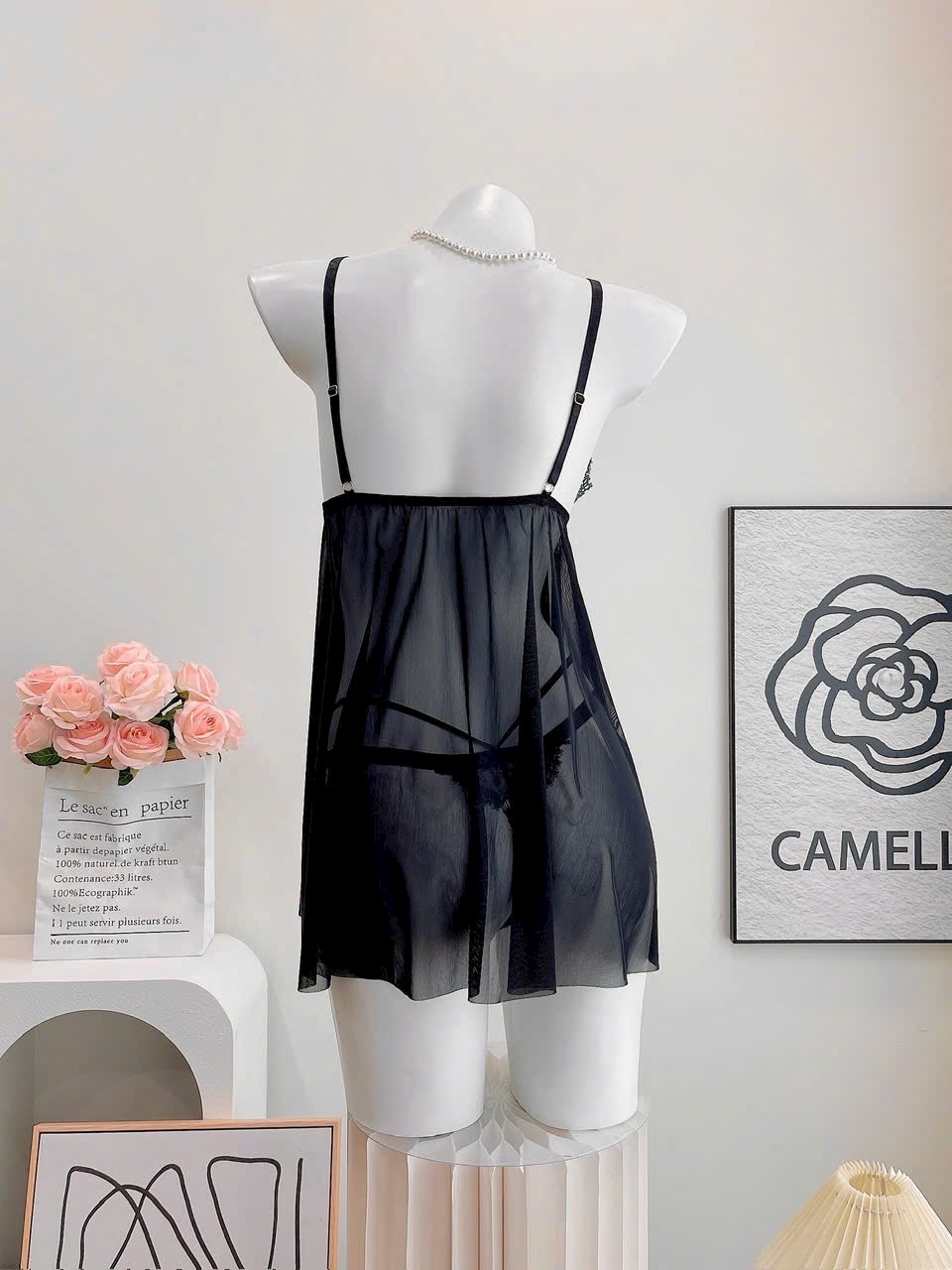 Váy Ngủ Ren Xuyên Thấu Viền Hoa Quảng Châu Cao Cấp Kèm Chip Lọt Khe Sexy
