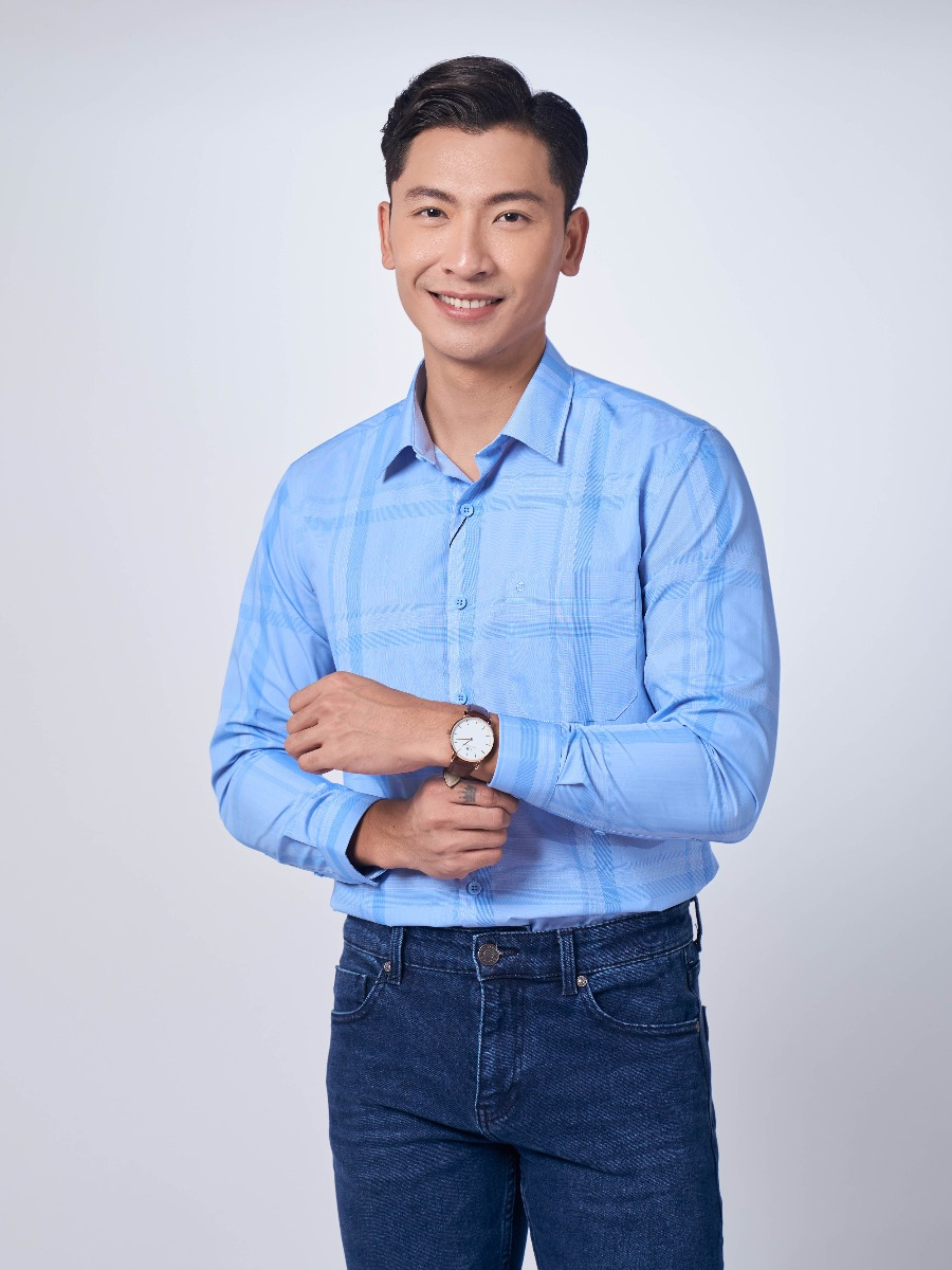 OWEN - Áo sơ mi dài tay Owen REGULAR FIT chất Cafe kẻ ca rô xanh dương 220877