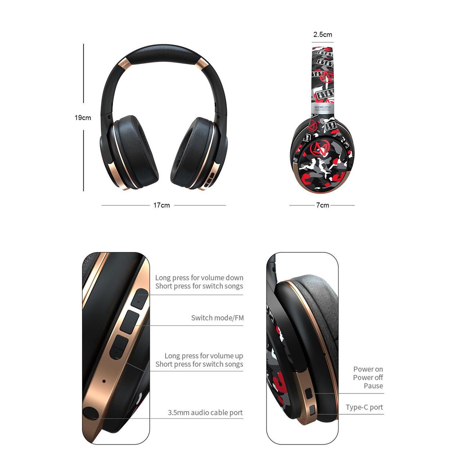Bluetooth Headphones Over Ear Foldable Built-in Mic Soft Earmuffs