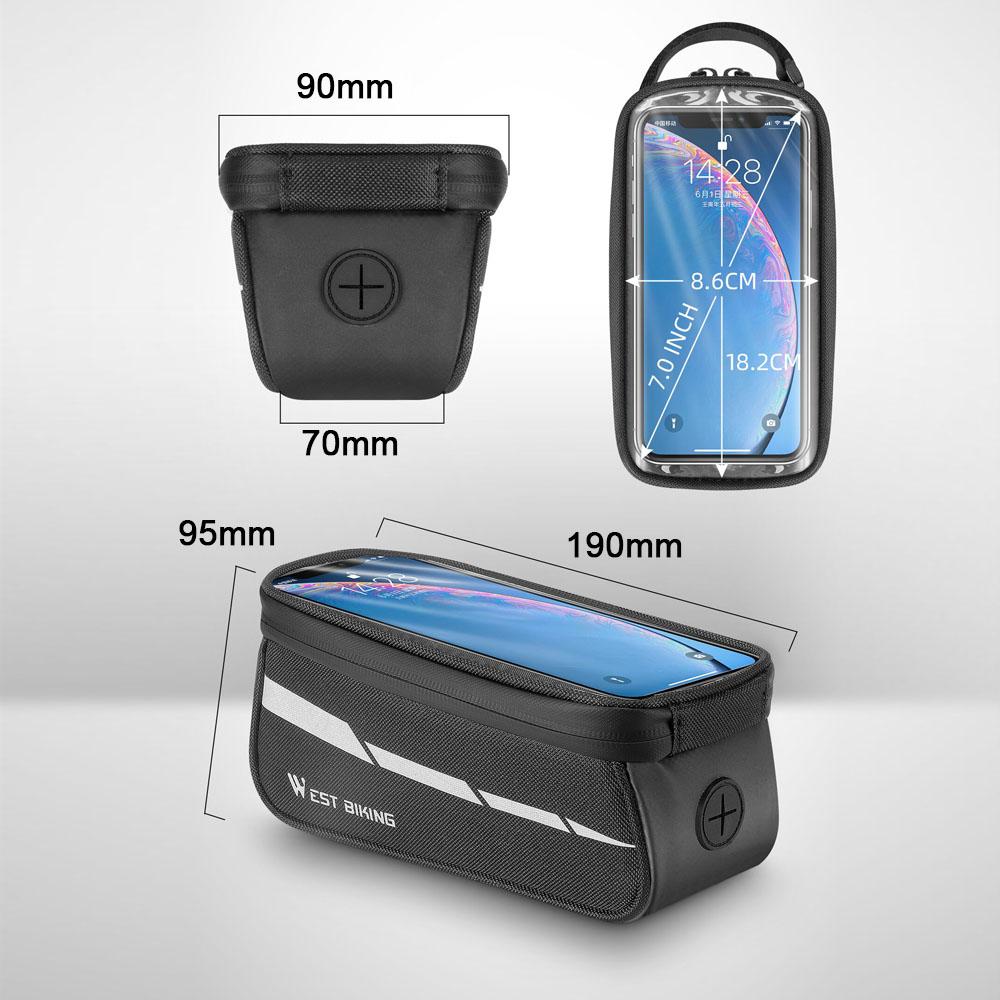 WEST BIKING 1L Bicycle Bag Reflective Bike Frame Fronttube Bag Touchscreen Mobilephone Bag Cycling Bag Road Bike Accessories