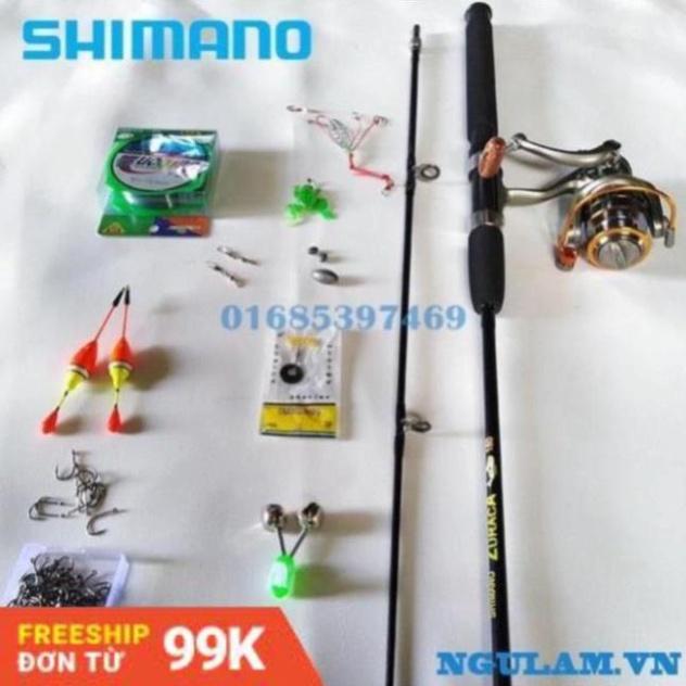 Cần câu máy shimano, Bộ cần câu shimano 2 khúc máy câu yumoshi lc 7000 giá rẻ kèm trọn bộ phụ kiện