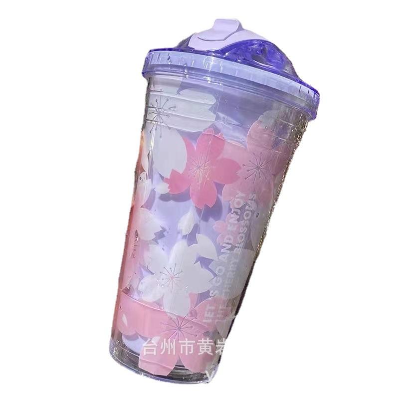 Đảm bảo chất lượng lưới 2 lớp màu đỏ cốc lạnh mùa hè cốc ống hút hoa anh đào cốc đá dễ thương mùa hè cốc đá nghiền cốc nước nữ