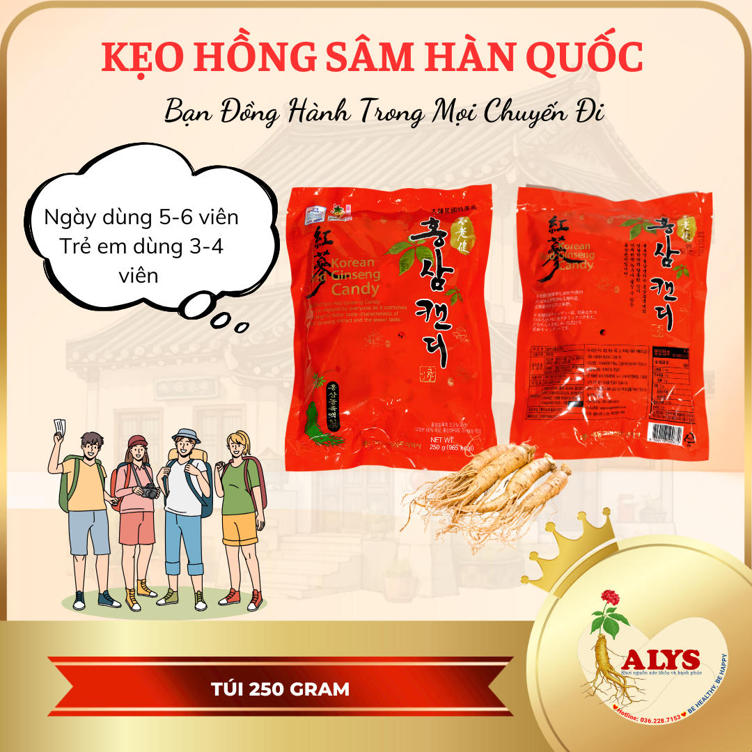 Kẹo Hồng Sâm Hàn Quốc Daedong Túi 250 gram