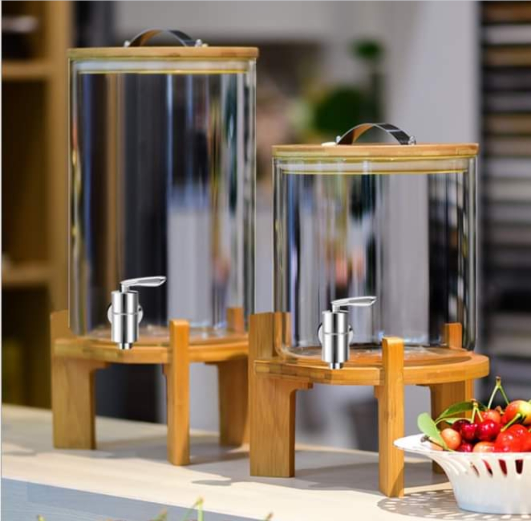 BÌNH THỦY TINH KÈM ĐẾ GỖ DUNG TÍCH 5L - 8L