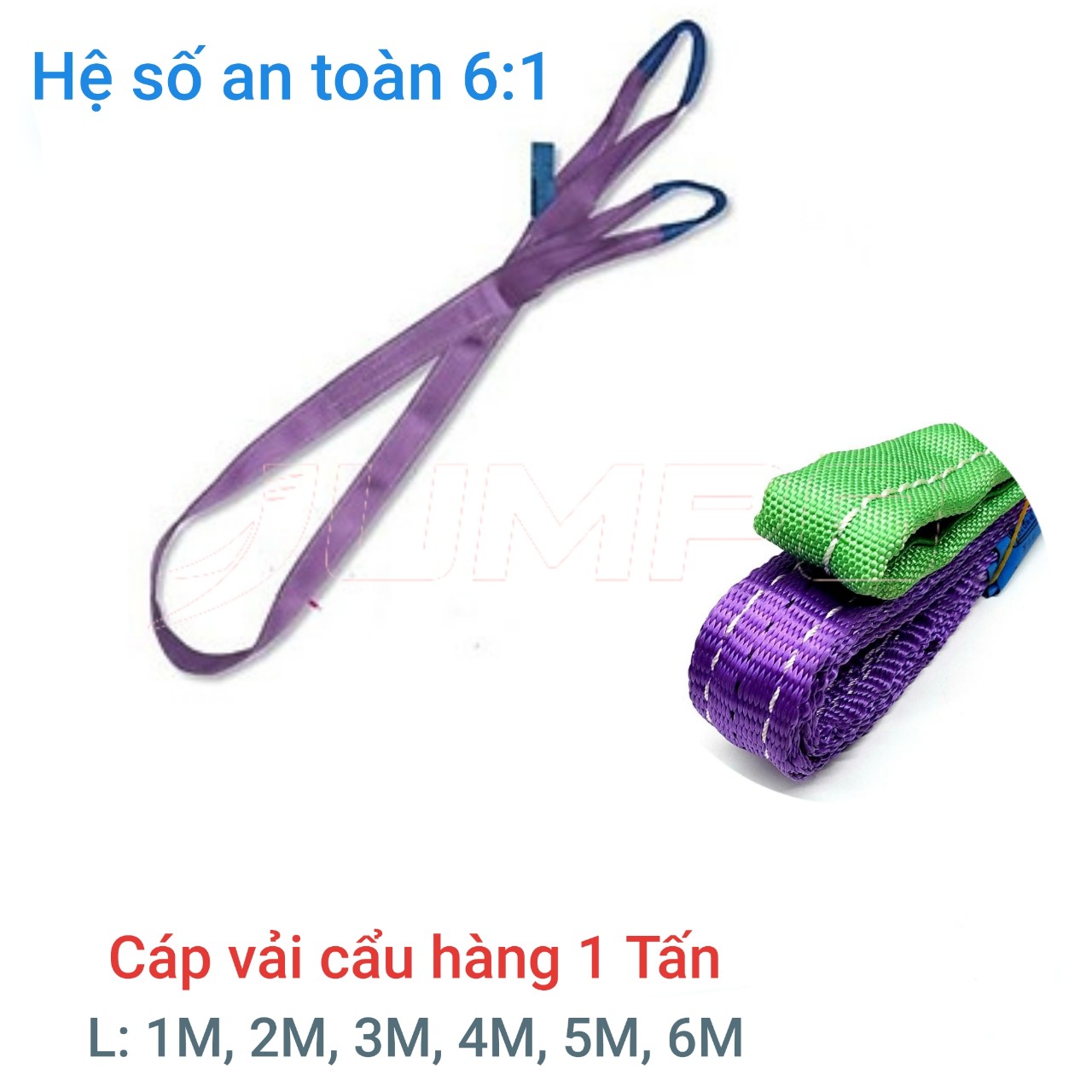 Dây cáp vải cẩu hàng bản dẹp 1 Tấn , 1 Mét đến 6 Mét