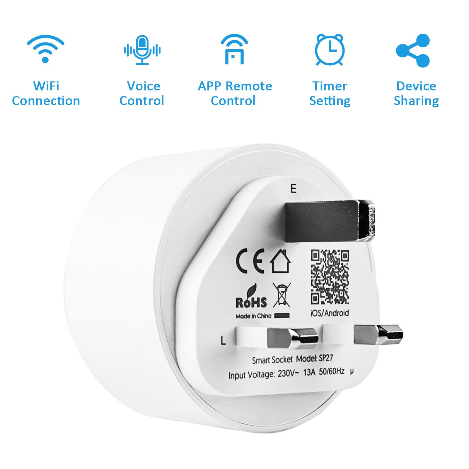 Ổ Cắm Thông Minh Mini Wifi Eu Plug App Điều Khiển Từ Xa Chức Năng Hẹn Giờ Điều Khiển Bằng Giọng Nói 13A 2990W