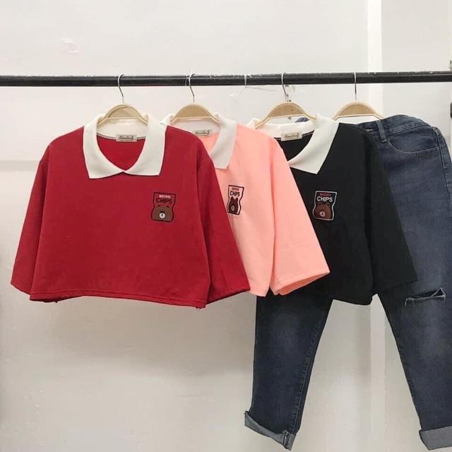 ÁO POLO CROPTOP THÊU TEDDY