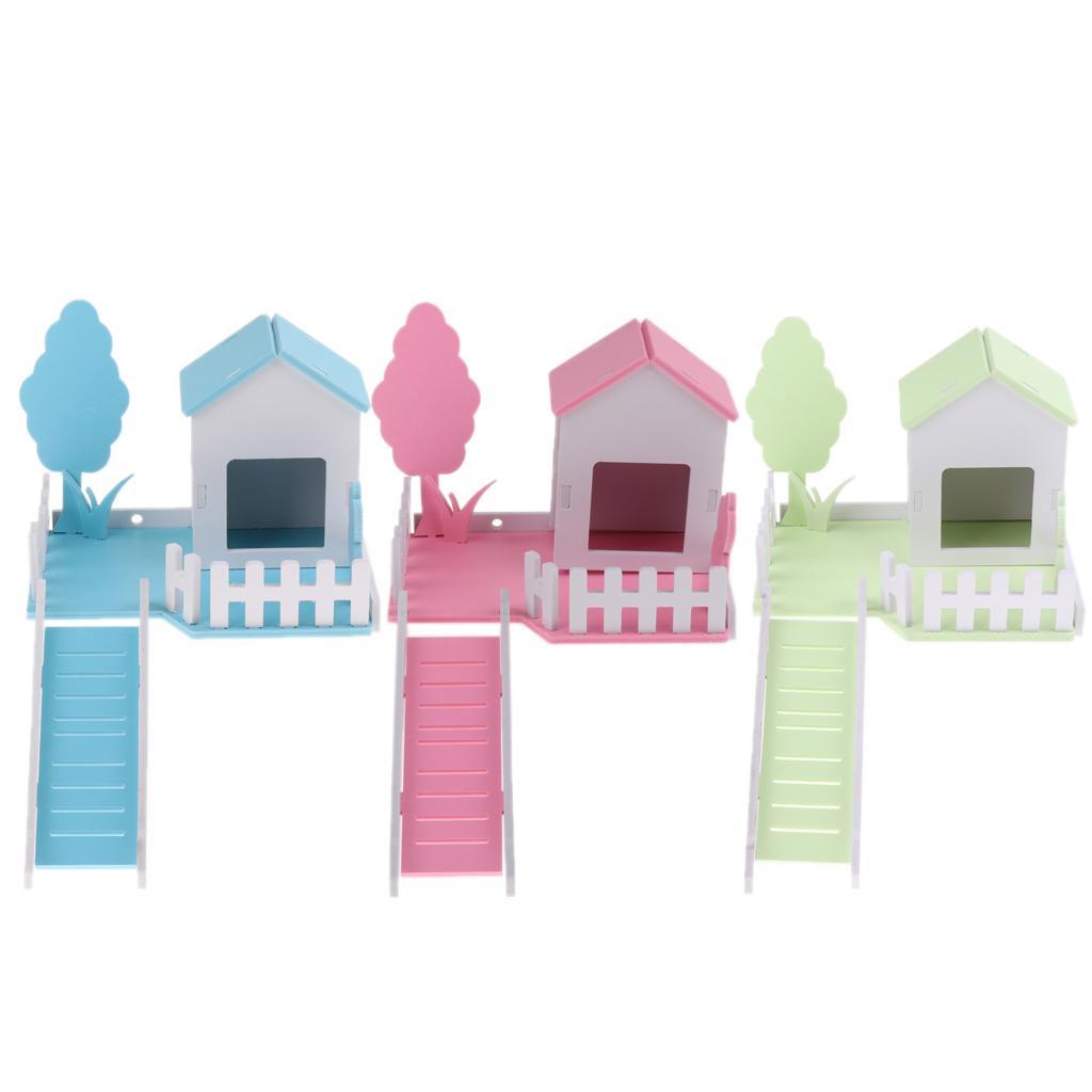 Small Pet Nest Hamster House Cage Villa Fence 3 in 1 with Ladder Blue