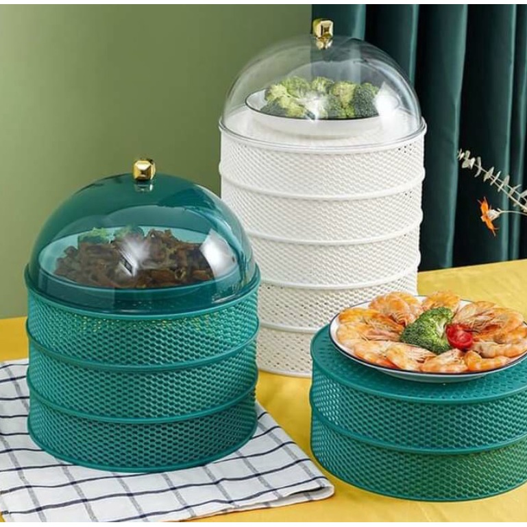 Lồng bàn lưới 5 tầng màu xanh bảo quản thức ăn tránh côn trùng, vừa làm bộ giổ đa năng tiện lợi.