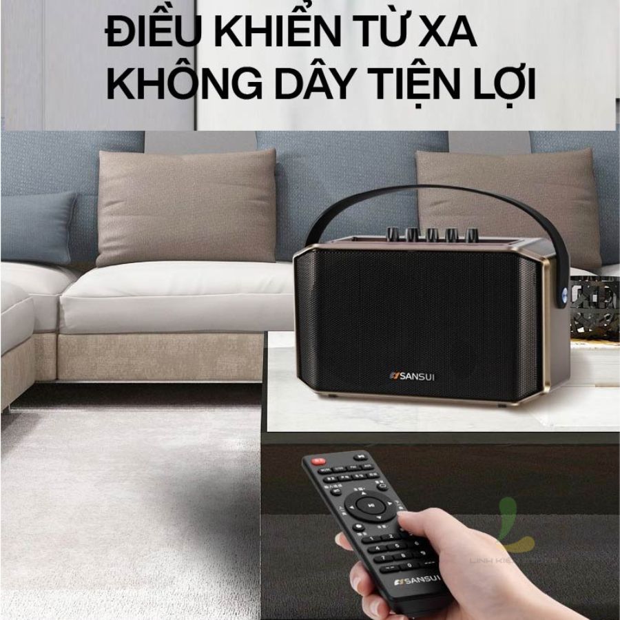 Loa karaoke mini Sansui SA1-05 - Loa xách tay di động chất liệu gỗ công suất 40W, tặng kèm micro không dây cao cấp - Hàng nhập khẩu