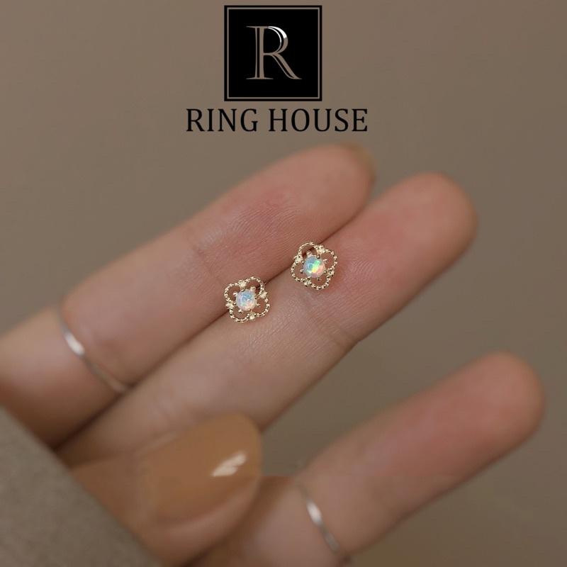 E67 Khuyên Tai Bông Tai Nữ Hoa 4 Cánh Đá Mặt Trăng