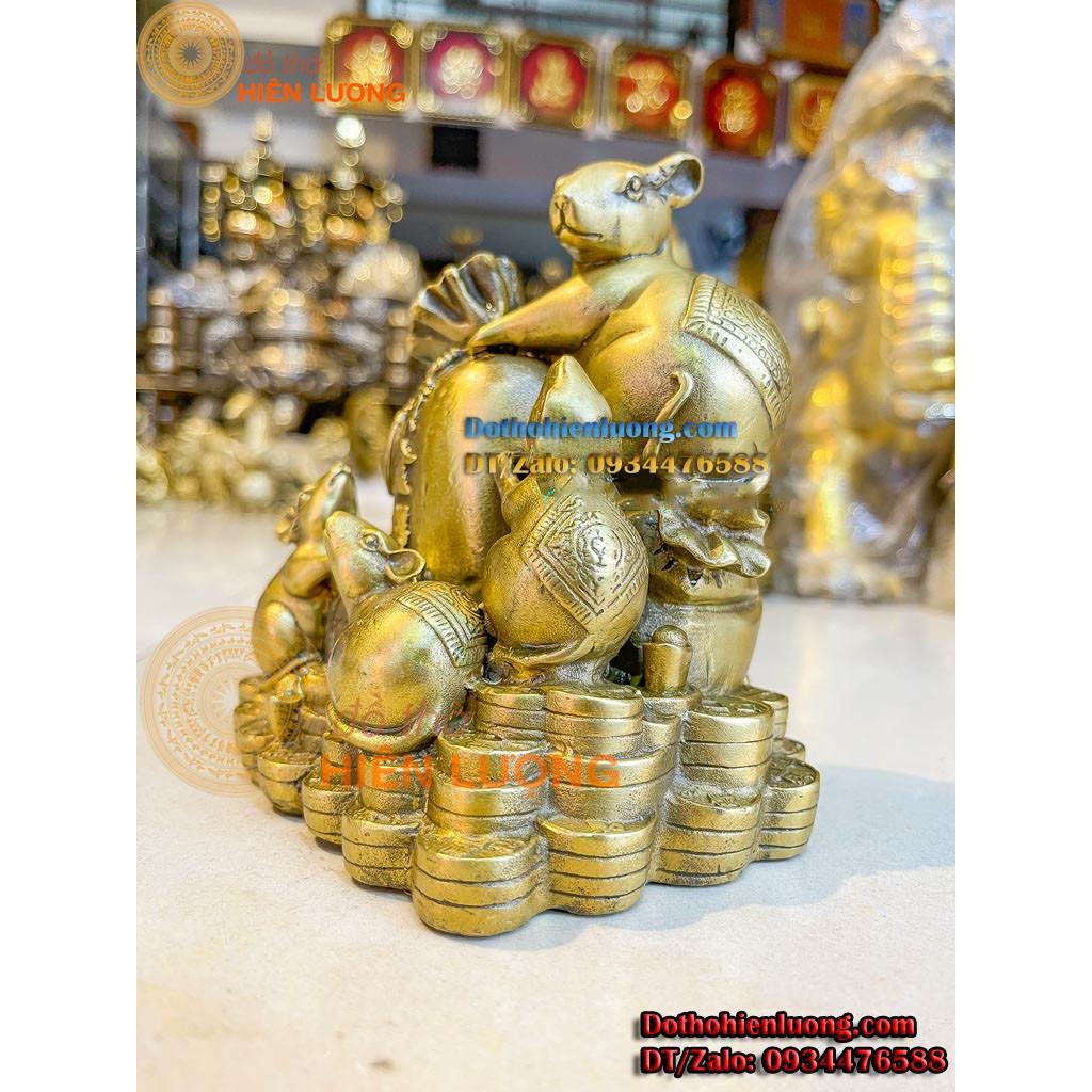 Tượng Gia Đình Chuột Ôm Bao Tiền Bằng Đồng Cao 15cm - Tượng Chuột Ngũ Phúc