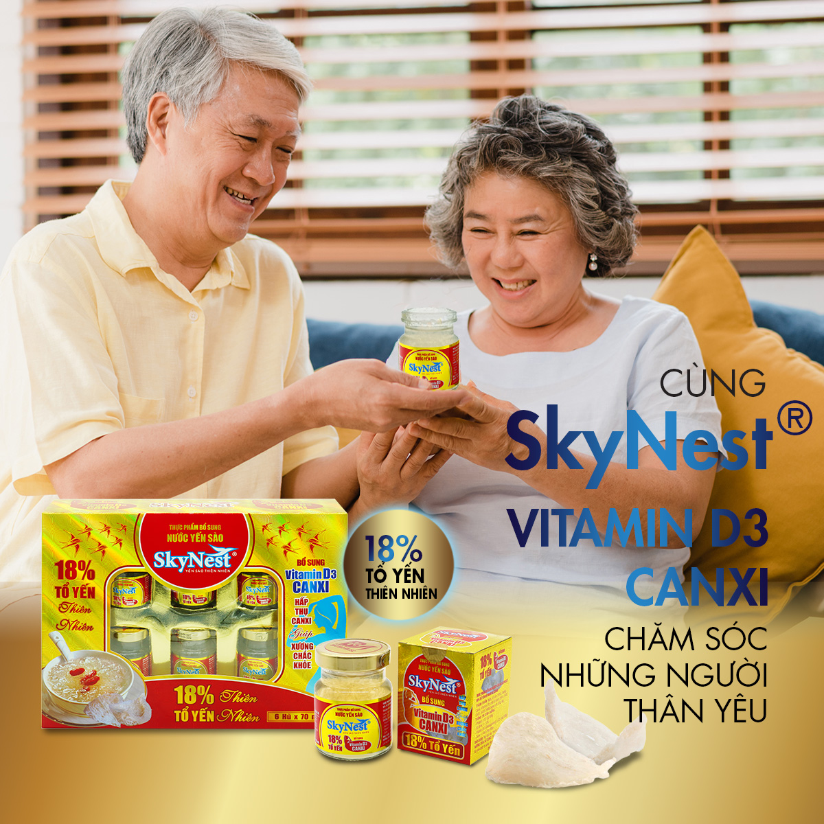 Nước Yến Sào SkyNest 18% Tổ Yến - Lọ 70ml, bổ sung Vitamin D3, tăng hấp thụ Canxi, giúp xương chắc khỏe