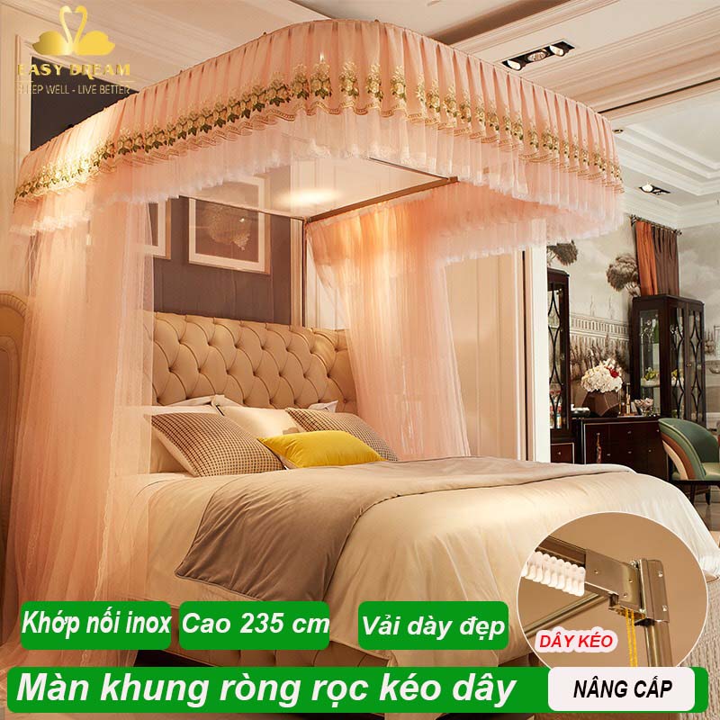 Màn khung kéo dây ròng rọc không khoan tường EASY DREAM chống muỗi hiện đại mùng ngủ cao cấp đep