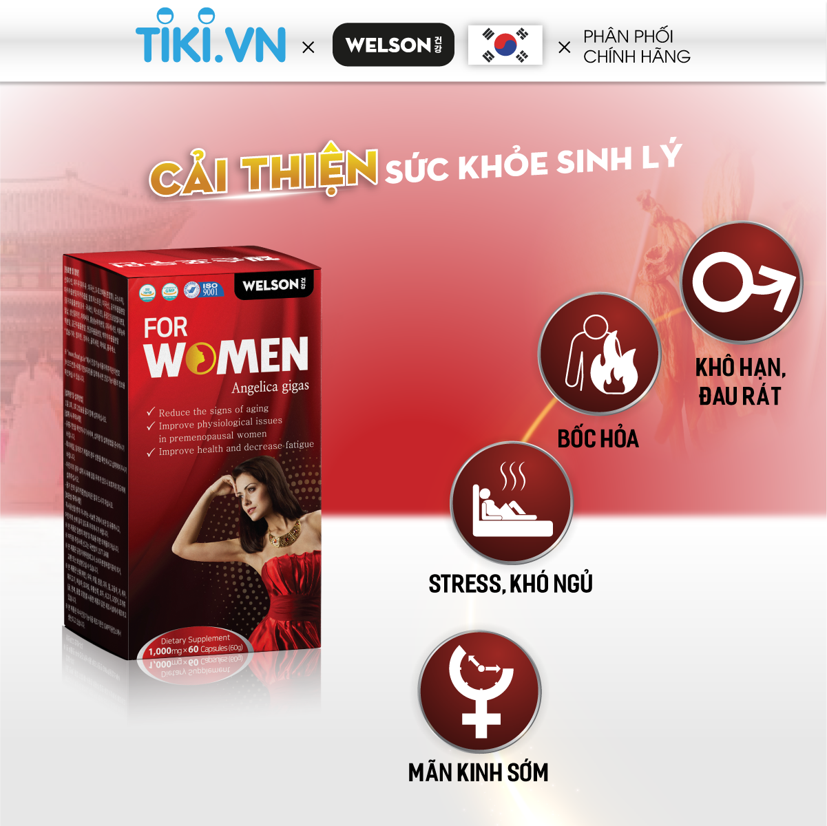 Combo Thăng Hạng Nhan Sắc Viên Uống Trắng Da Glutamax và Viên uống Nội Tiết Tố Nữ Welson For Women 2 x 60 Viên