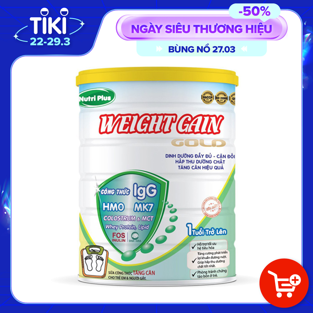 Sữa bột Nutri Plus WEIGHT GAIN dinh dưỡng đầy đủ, cân đối hấp thụ dưỡng chất tăng cân cho người gầy 900G-Nutri Plus NWG