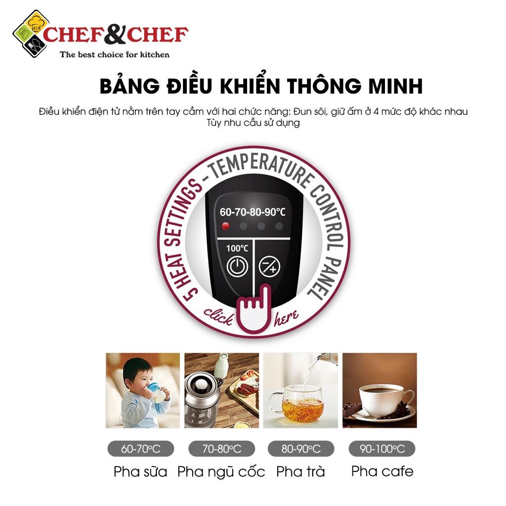 Ấm siêu tốc bình siêu tốc thủy tinh CHEF&amp;CHEF CH1703D điều khiển nhiệt độ đun-Hàng chính hãng