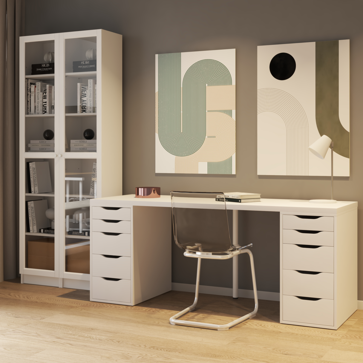 LIDA, Bàn làm việc 2 bên ngăn tủ - 2m x 60cm , 200cm x 60cm x 73cm , BAN_025