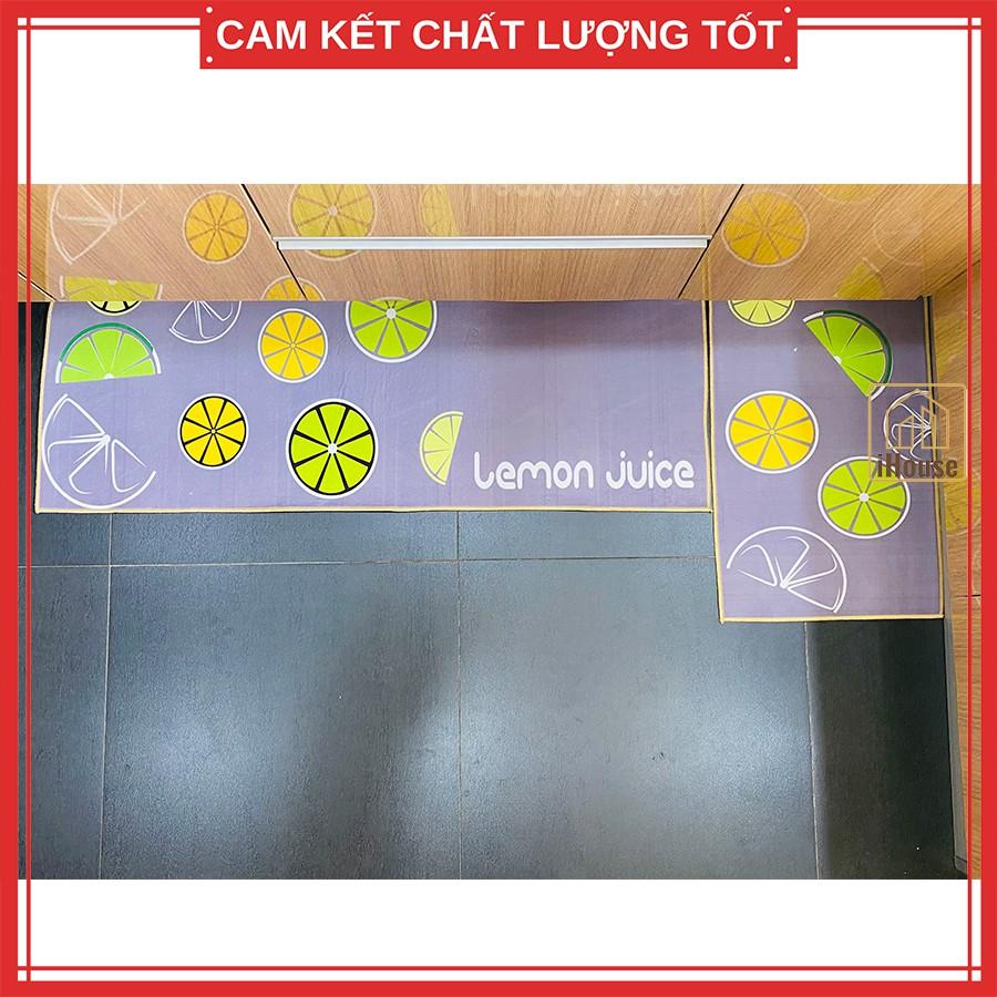 Bộ thảm lau chân nhà bếp màu họa tiết qủa chanh Lemon Juice, thảm nhà bếp dài trang trí bền đẹp (gồm 2 miếng)