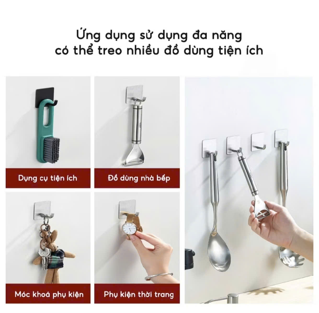 COMBO 10 Móc dán tường chịu lực inox 304 siêu chịu lực, không cần khoan treo vật dụng đa năng