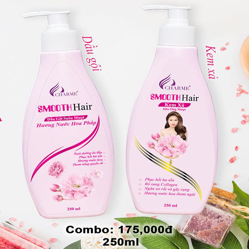 Combo dầu gội kem xả suôn mượt, Charme Smooth Hair, dưỡng tóc suôn mượt, 250ml