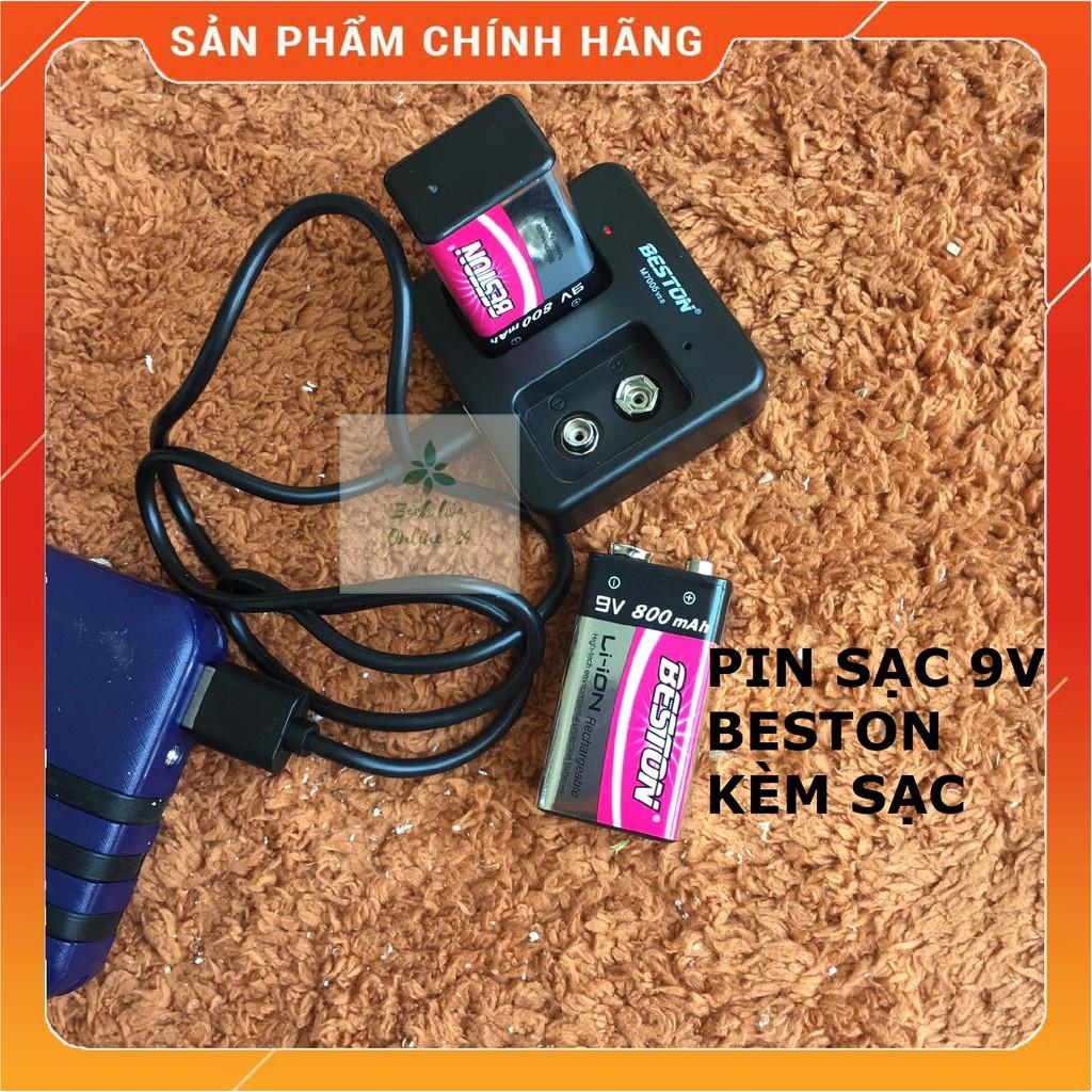 Pin sạc 9V Beston Li-Ion dung lượng cao, bộ sạc pin vuông dùng cho micro, đồng hồ vạn năng, chuông báo động, đồ chơi