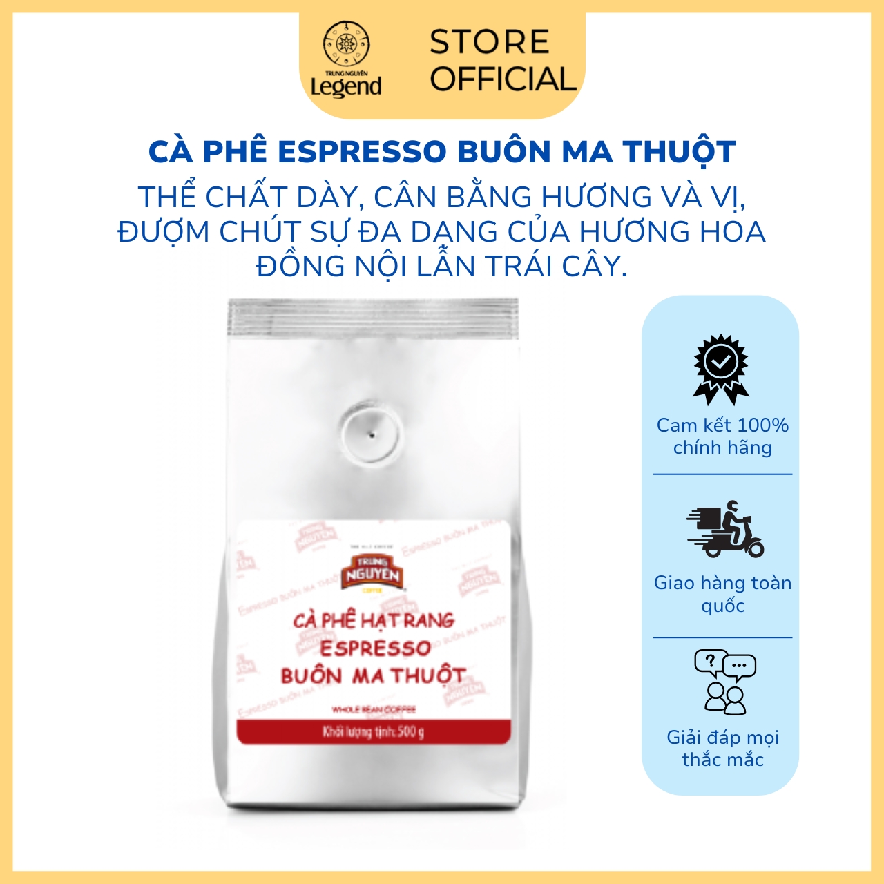 Cà Phê hạt mộc Arabica Robusta- Espresso Buôn Ma Thuột Trung Nguyên Legend- Gói 500gr-Pha Máy