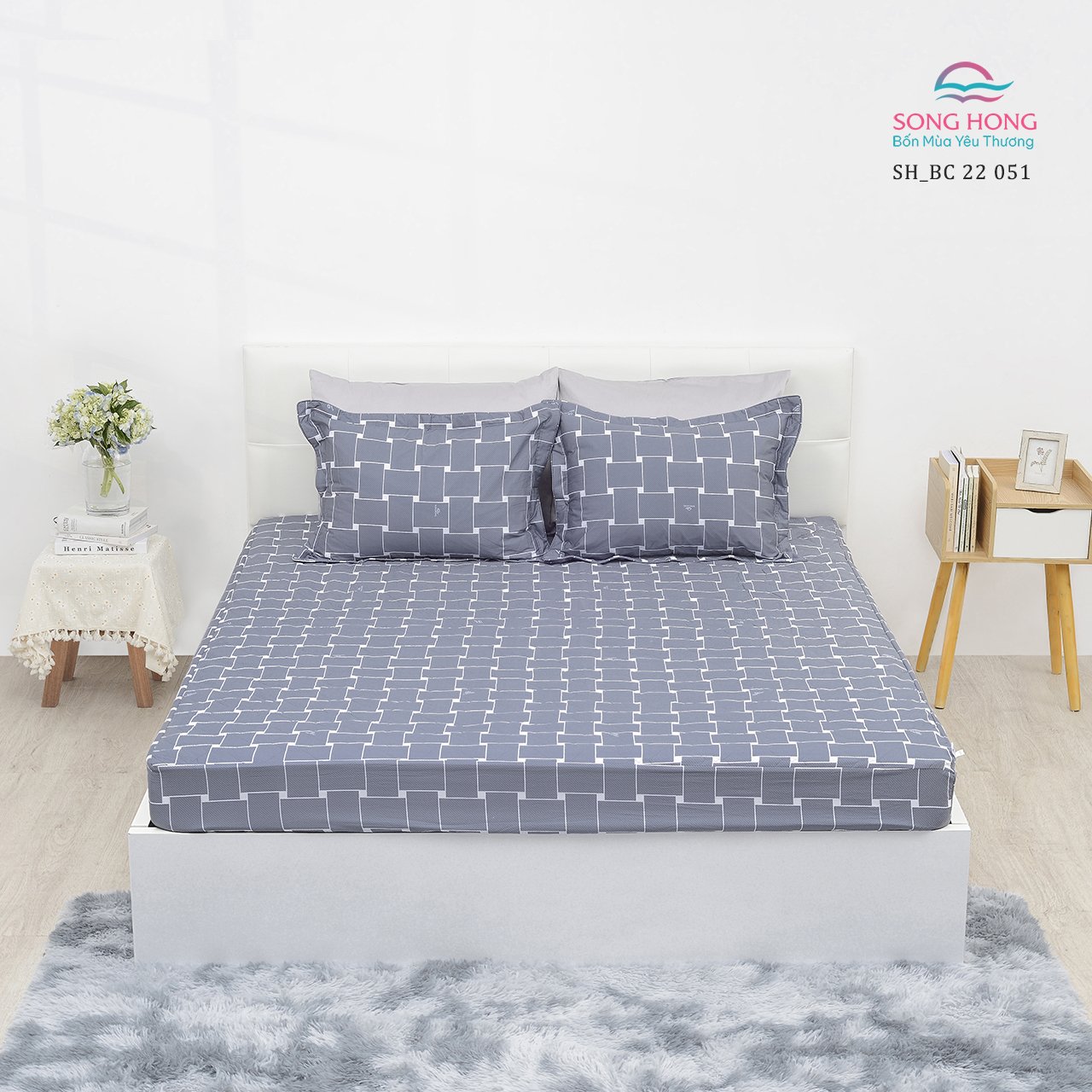 Bộ chăn ga gối 200x220 Sông Hồng chất cotton